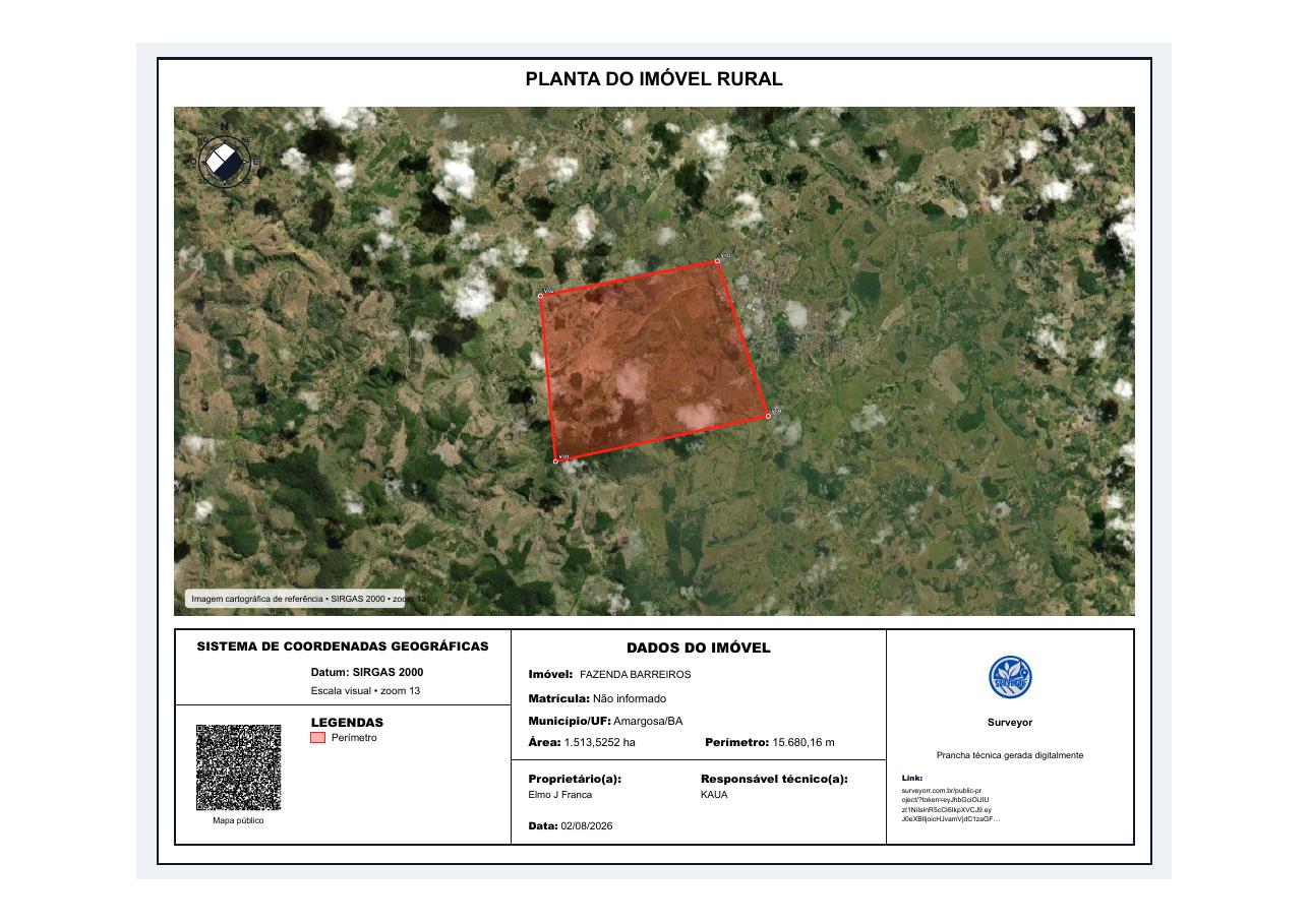 Exemplo de planta do imóvel rural gerada pelo Surveyor